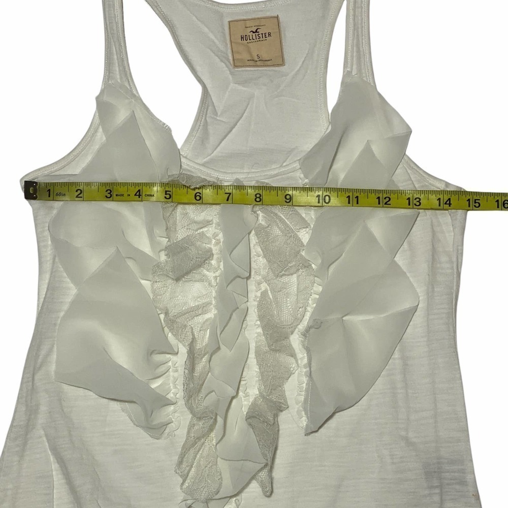 HOLLISTER Solid White Ruffled Front Sleeveless Burnout Racerback Tank Top - Picture 8 of 12